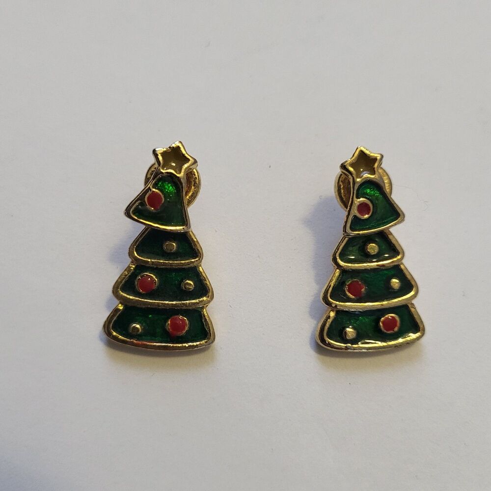 Articulated Painted Enamel Moveable Christmas Tree Holiday Festive Earrings Post